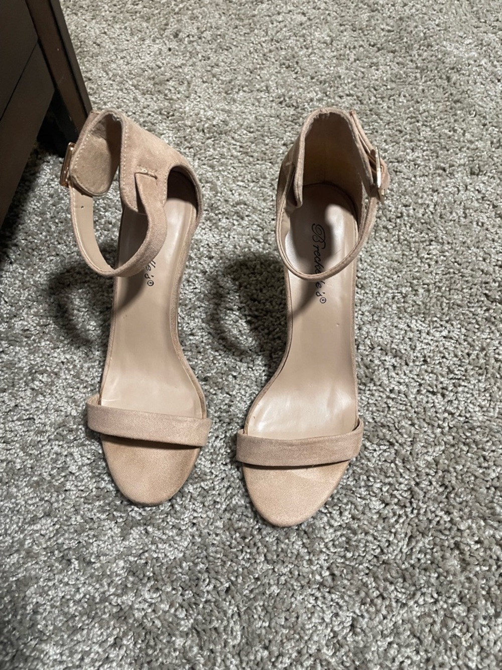 Ankle Strap Open-Toe Heels in Nude
